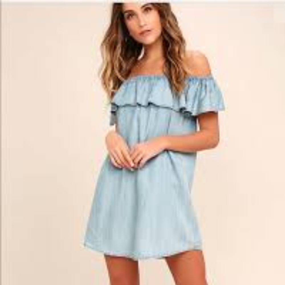 Zara Off the Shoulder Chambray Dress